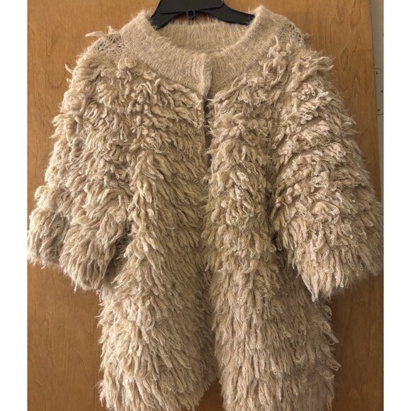 ANTHROPOLOGIE Knitted & Knotted TALAH Eyelash Cardigan Tan Jacket Size Medium - Picture 1 of 4